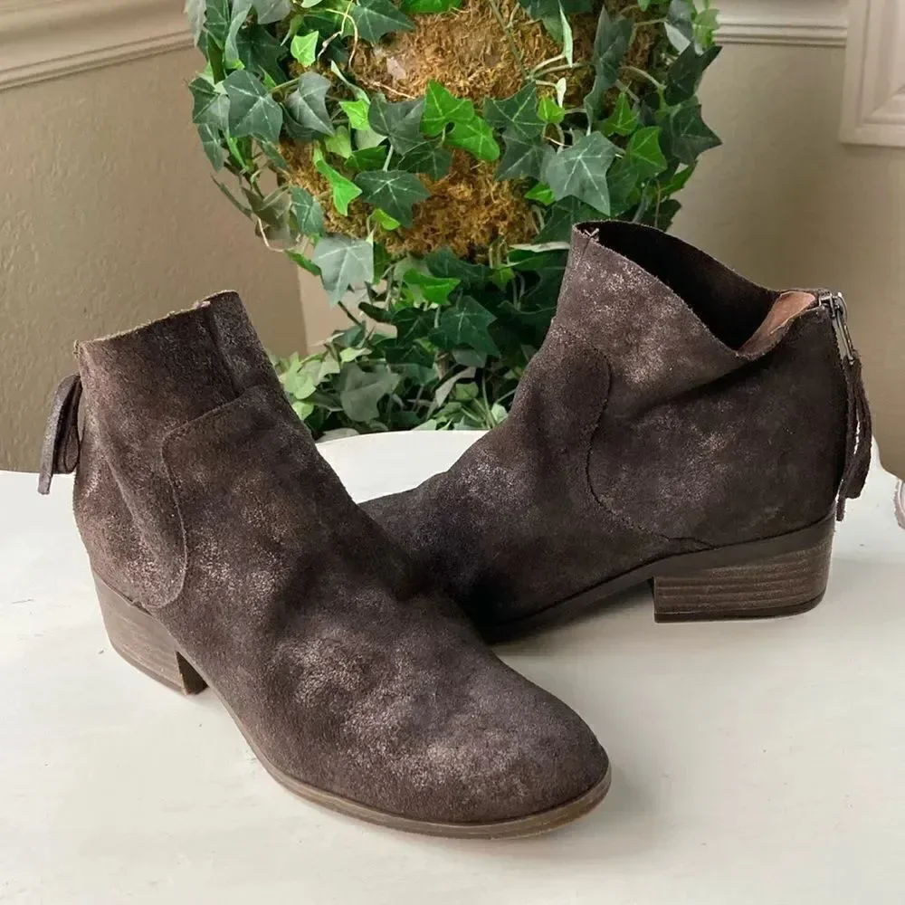 Lucky 🍀 Brand Metallic Brown Leather Suede Cowgirl Boho Ankle Boots Size 7 M